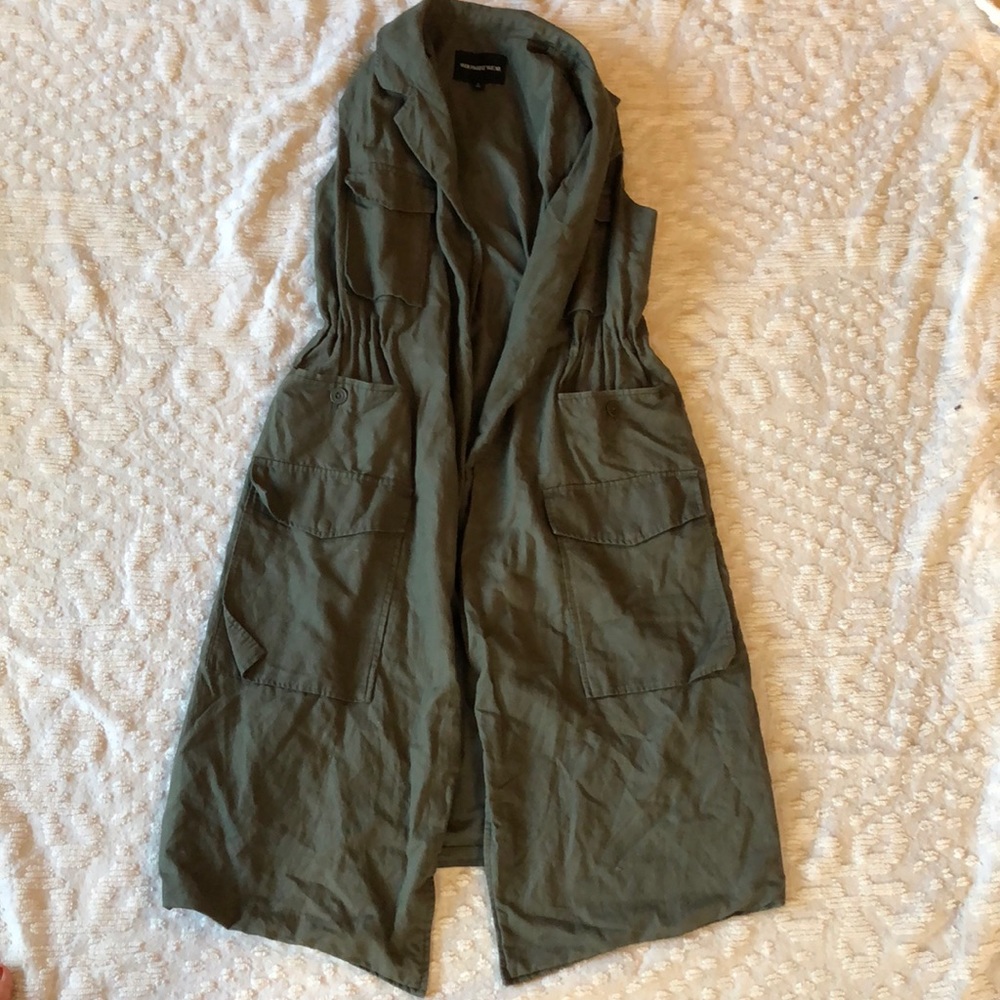 Military style green khaki full length vest